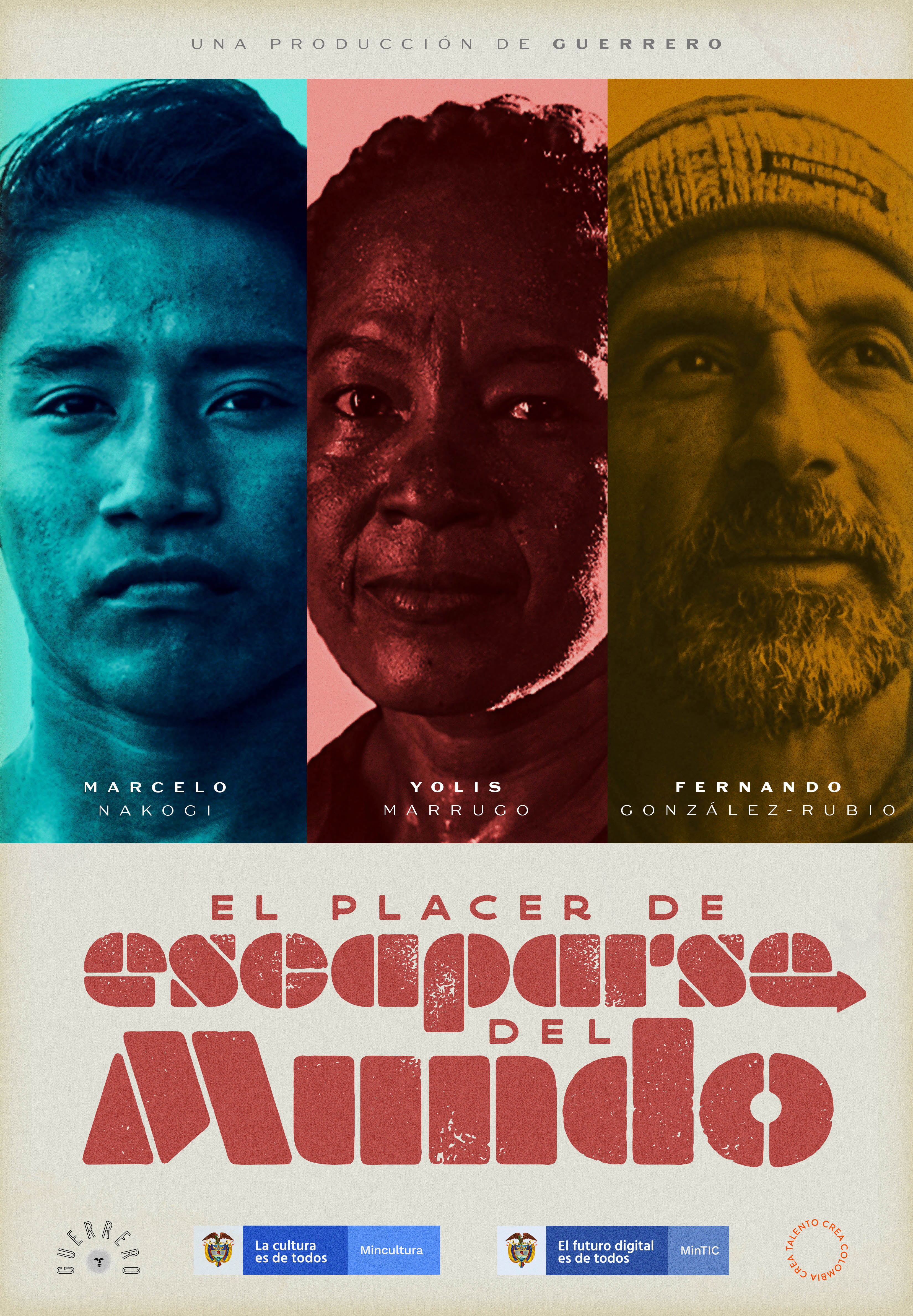 Three protagonists of the series. First a young indigenous surfer, second an afro woman professional boxer, third a colombian climber